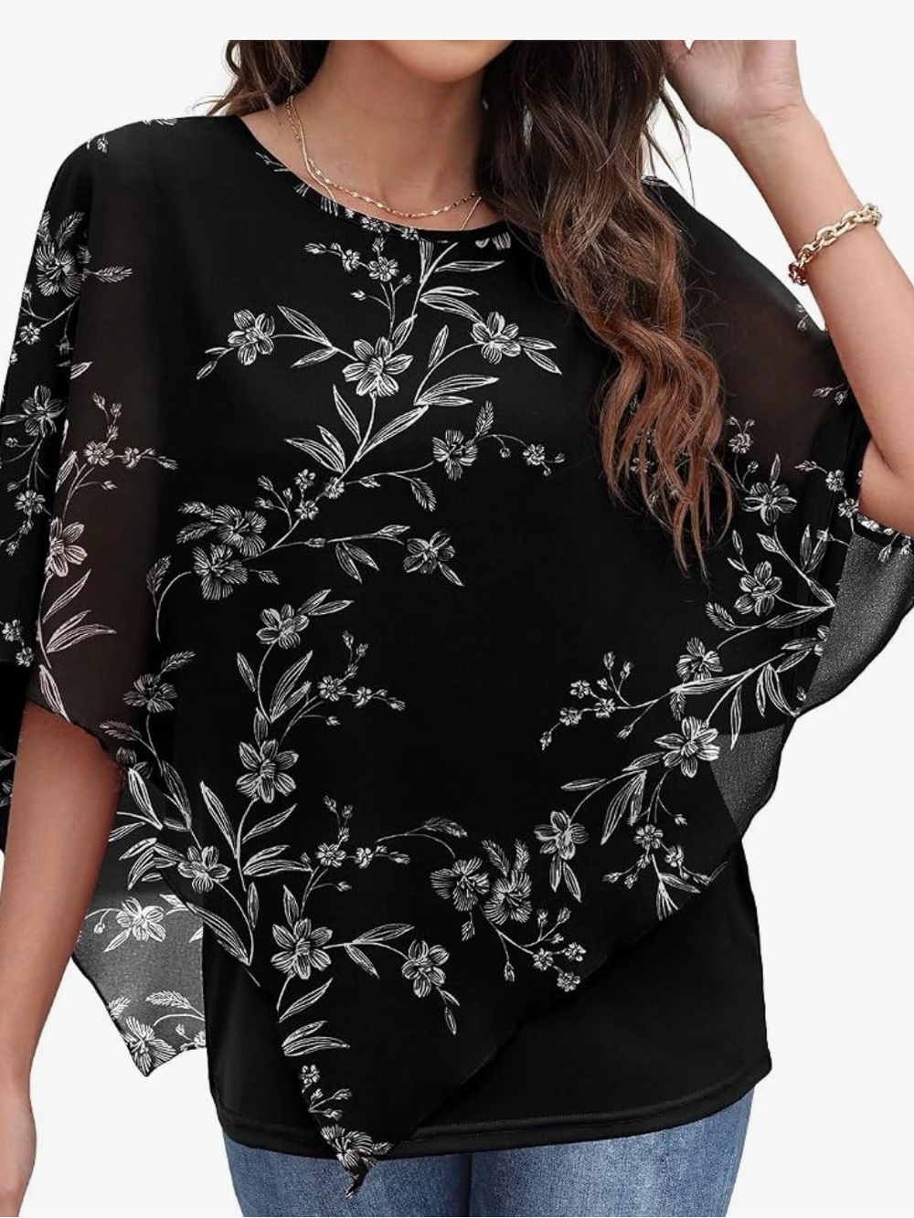 Source Unknown Black Sheer Floral Layered Tunic